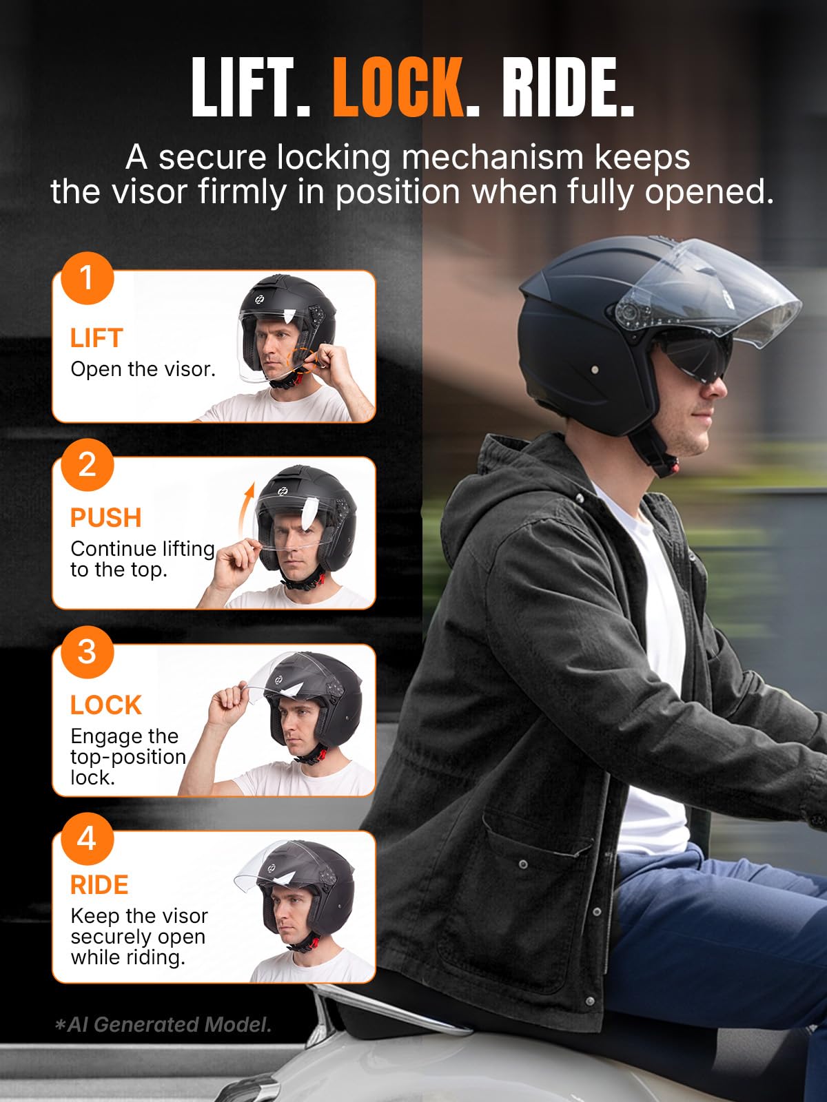 3/4 Motorcycle Helmet DOT Approved Open Face C9533