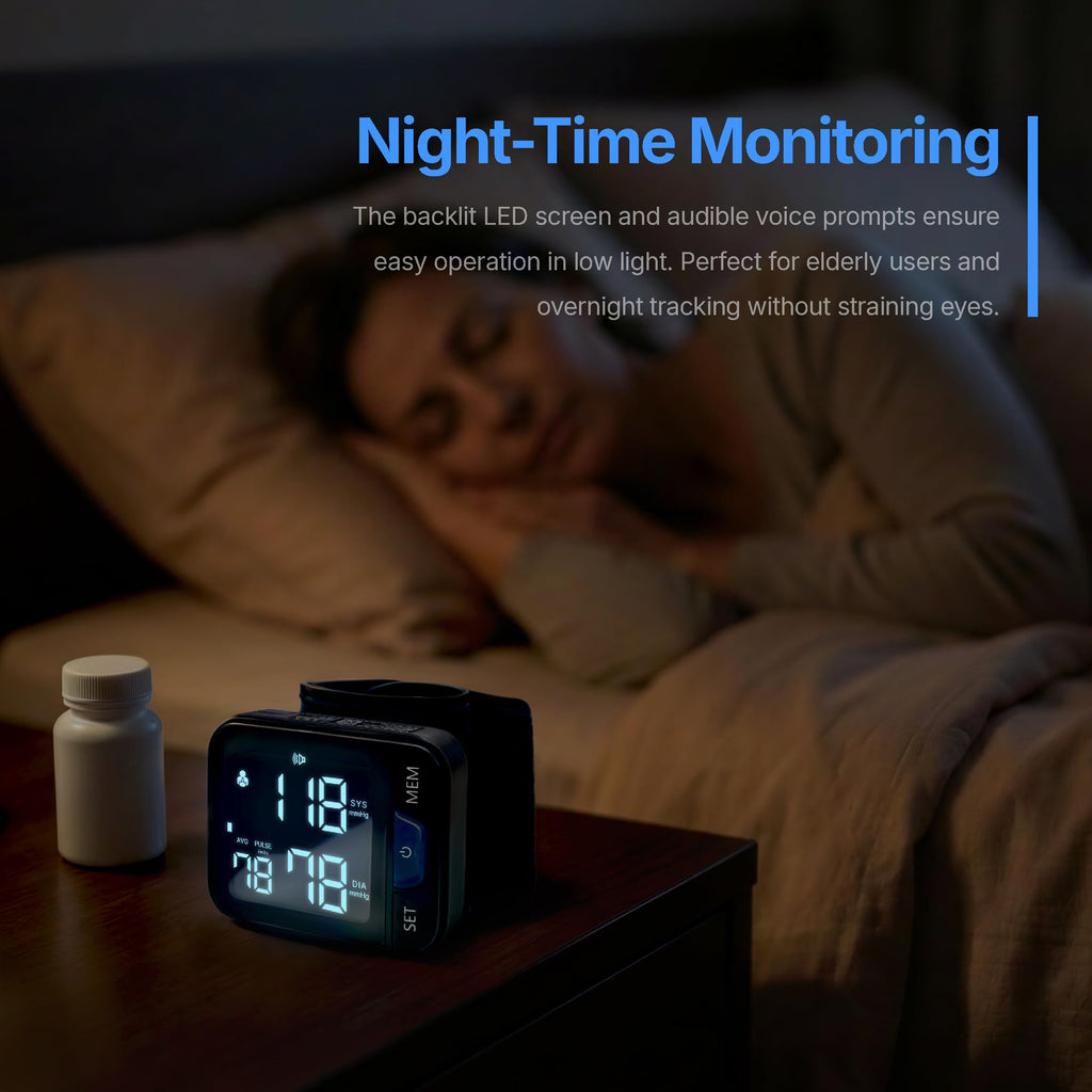 Wrist Blood Pressure Monitor with Voice Broadcast, 240 Memory for 2 Users W288