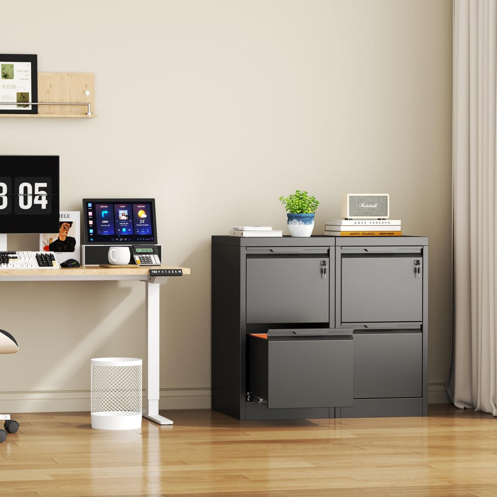 2 Drawer Black Metal File Cabinet with Lock X745