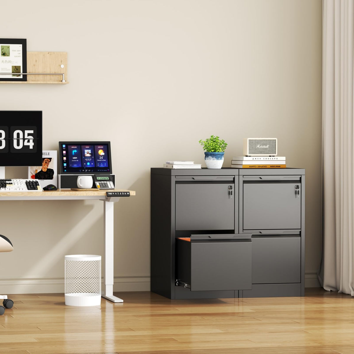 2 Drawer Black Metal File Cabinet with Lock X745