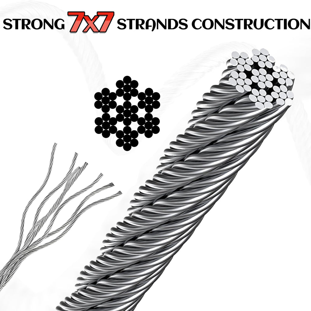 1/8 Inch Stainless Steel Cable 100FT 7x7 Strand Core P297