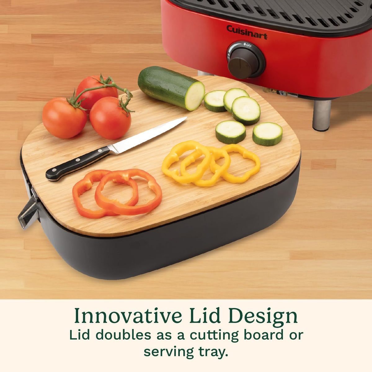 Portable Gas Grill with Cutting Board and Non Stick Cast Iron Grate M2943