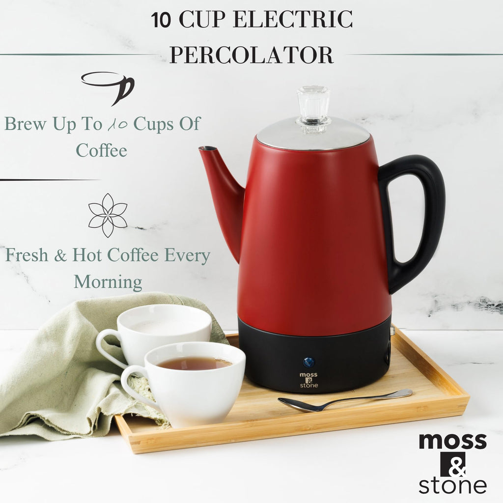 Red 10 Cups Electric Coffee Percolator with Set of 4 Glass Cups Q11879