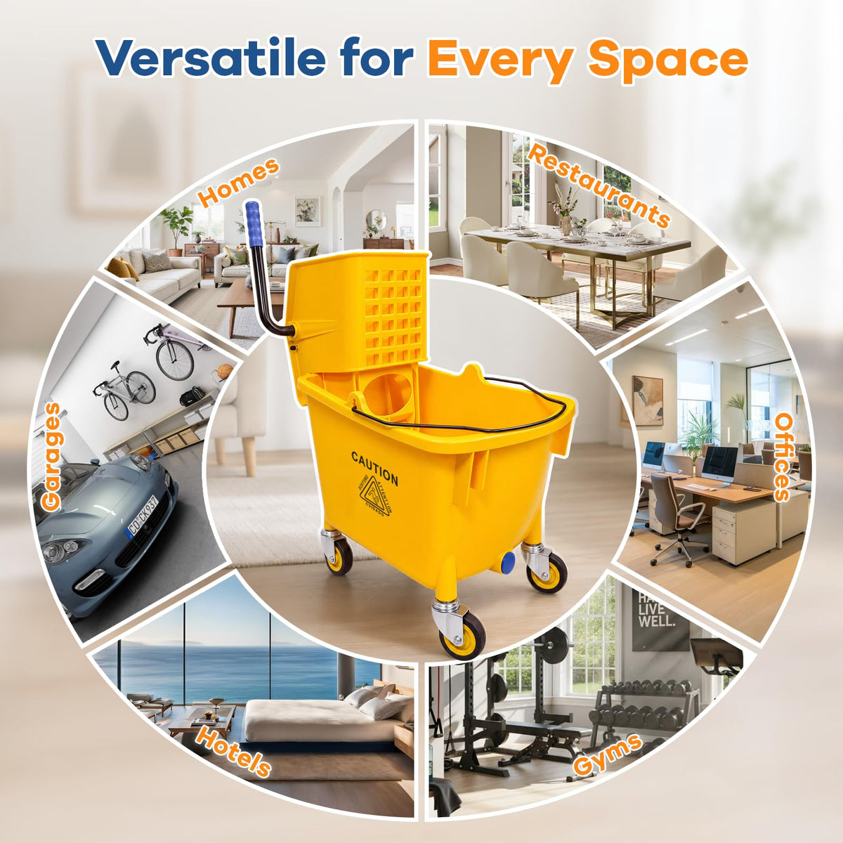 35 Quart Mop Bucket with Side Press Wringer on Wheels D7402