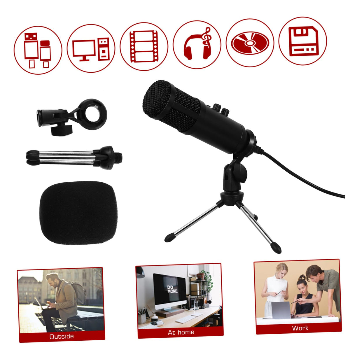 USB Condenser Microphone with Tripod Stand and USB Cable B250