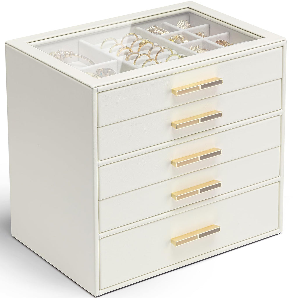 5 Layer Glass Lid Jewelry Organizer with 5 Drawers D247705