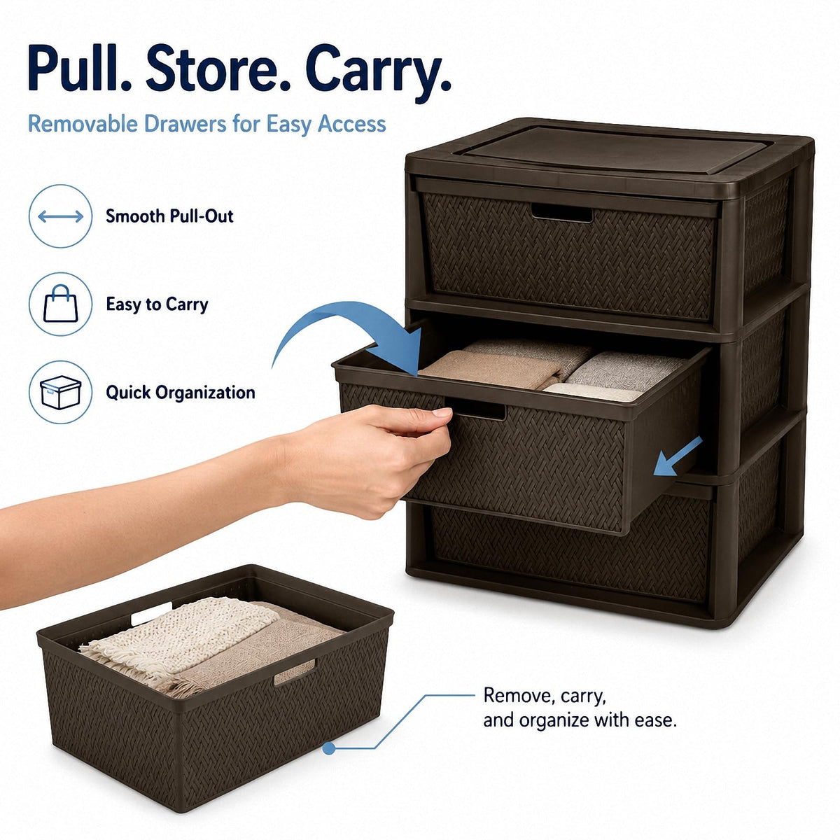 Brown 3 Drawer Plastic Storage Organizer F647890