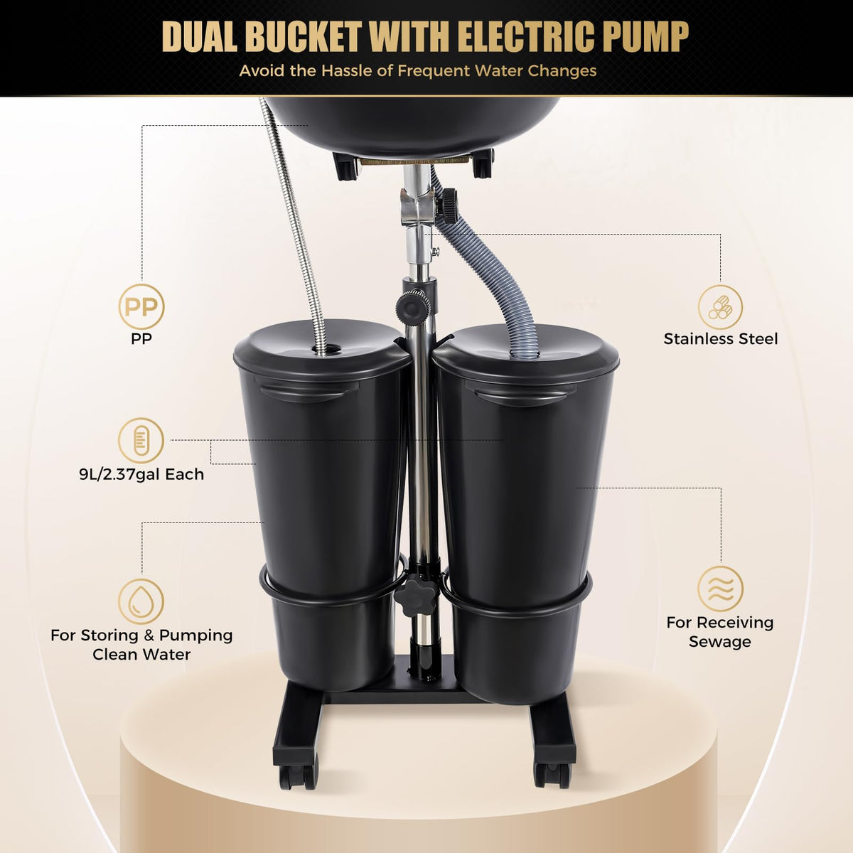 Portable Shampoo Bowl with Electric Pump and 2 Bucket G4465