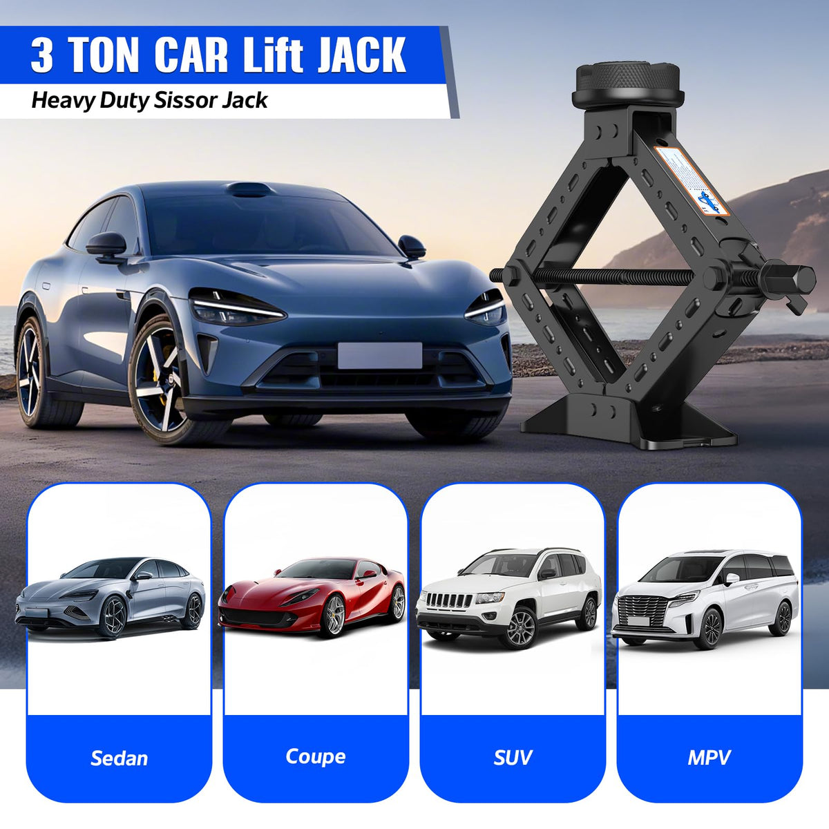 3 Ton Heavy Duty Scissor Jack Kit with Ratchet Wrench X260167