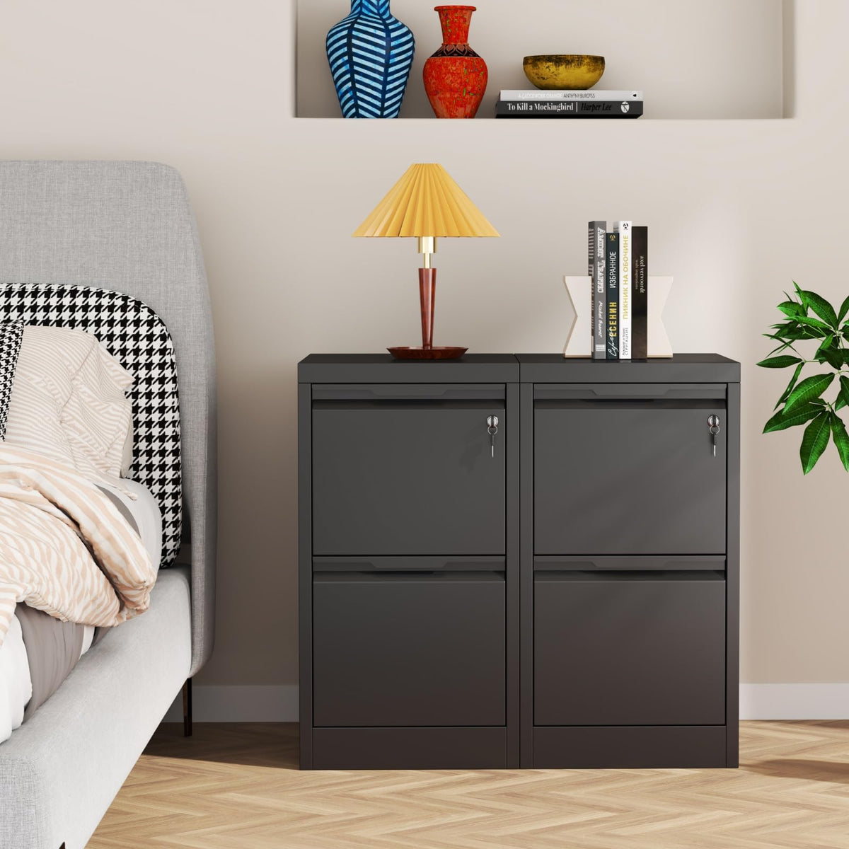 2 Drawer Black Metal File Cabinet with Lock X745