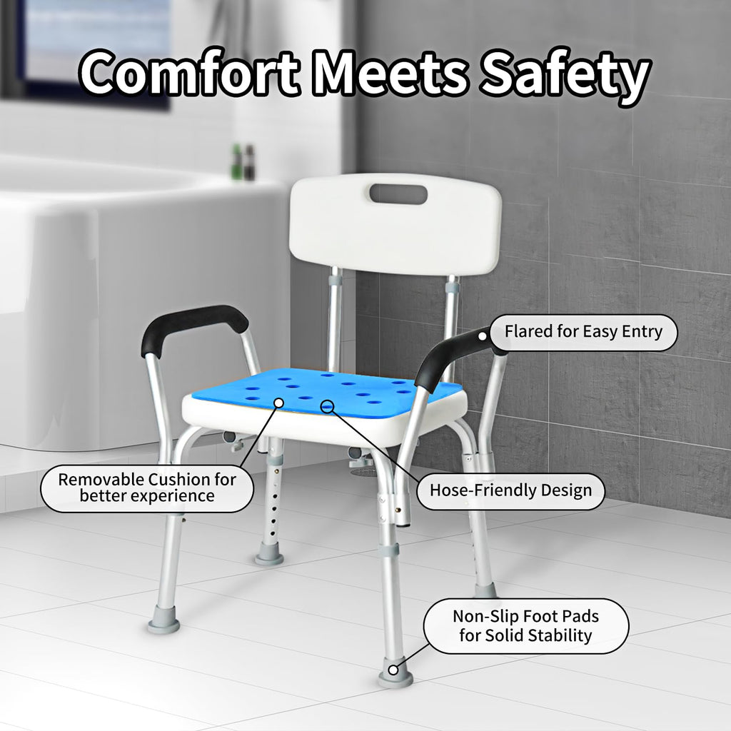 Extra Wide 300 lbs Capacity Shower Chair with Arms & Back N9723