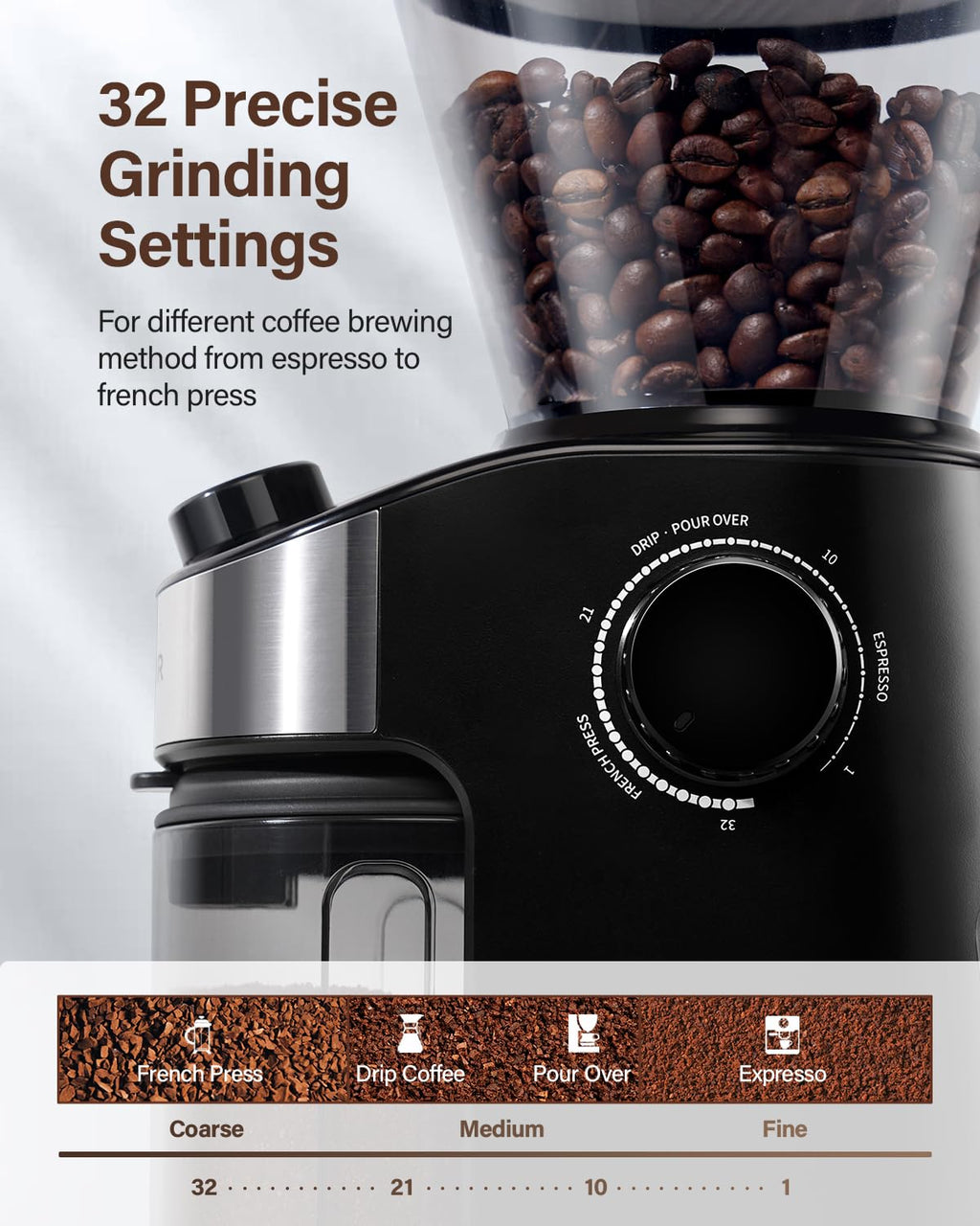 Electric Burr Coffee Grinder with 32 Grinding Sizes E77035