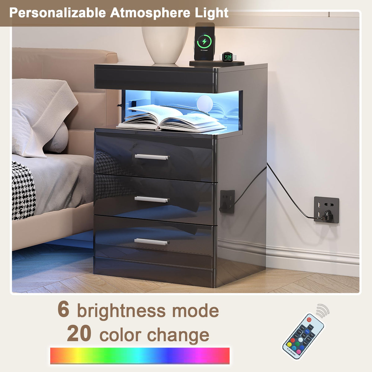 Led Nightstand with Charging Station Q273631