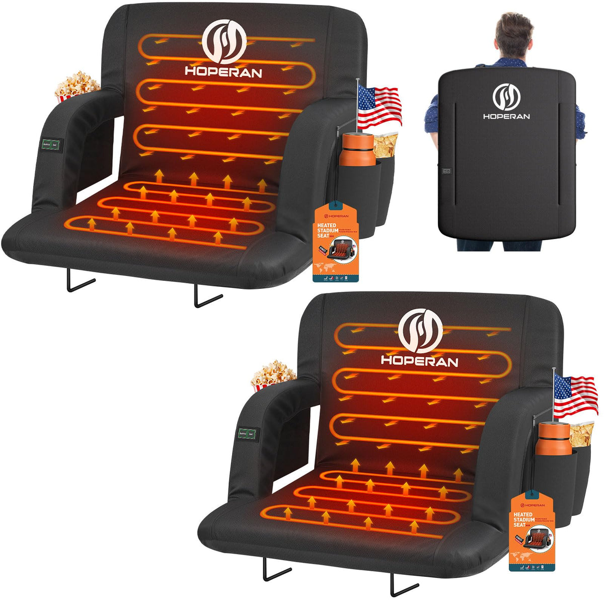 Black Heated Stadium Seats for Bleachers, 2 PCS Q994569