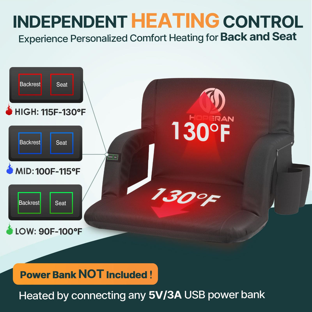 Black Heated Stadium Seats for Bleachers, 2 PCS Q994569