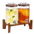 2 Pack 1 Gallon Glass Drink Dispensers with Acacia Wood Stand K797187