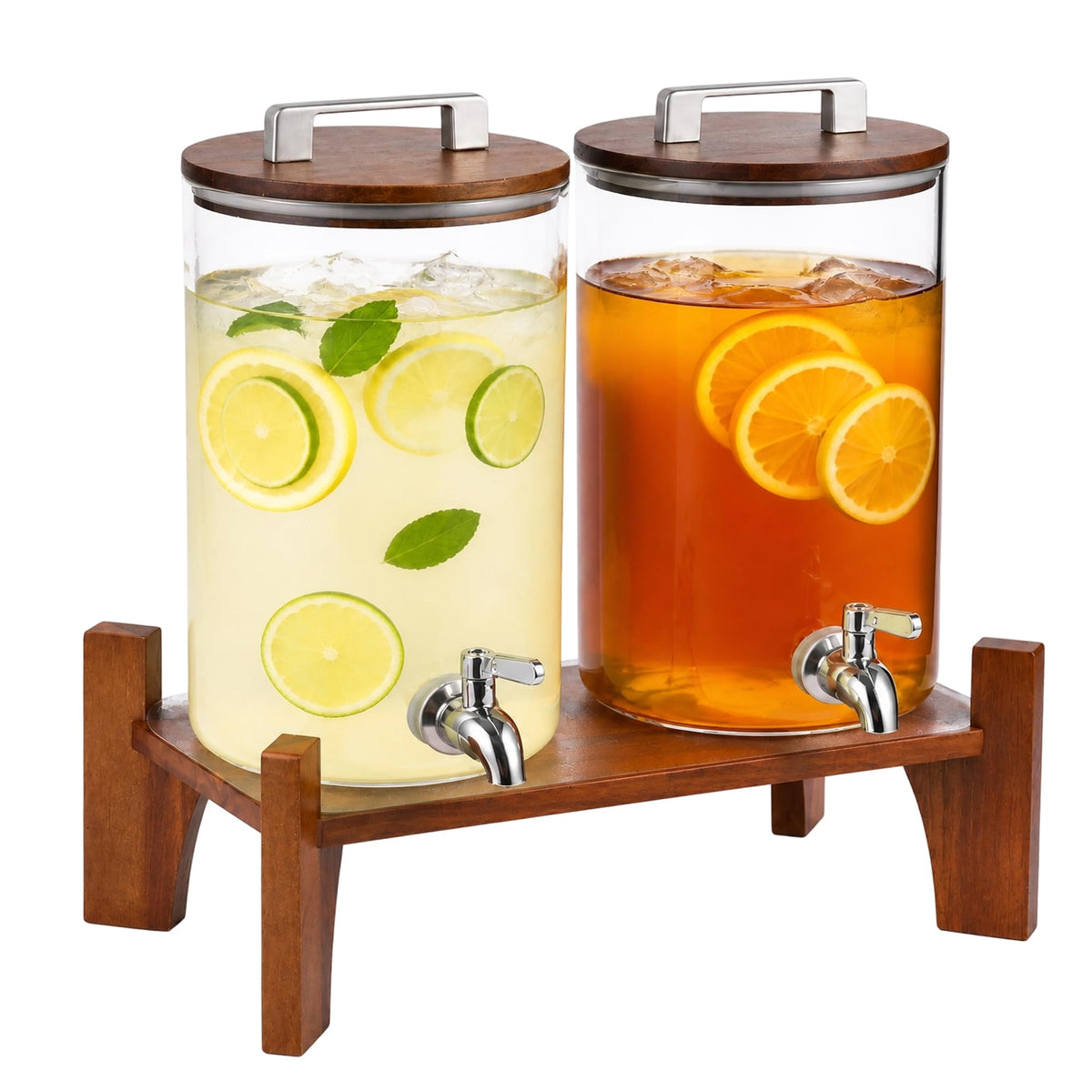 2 Pack 1 Gallon Glass Drink Dispensers with Acacia Wood Stand K797187