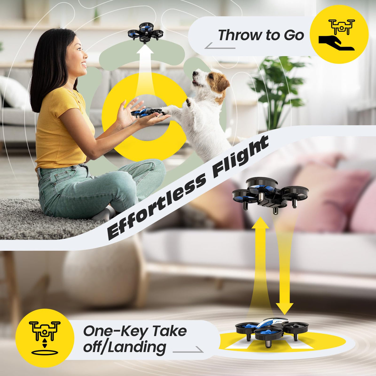 Mini Drone RC Nano Quadcopter with Auto Hovering 3D Flips and 3 Batteries Blue Y450355