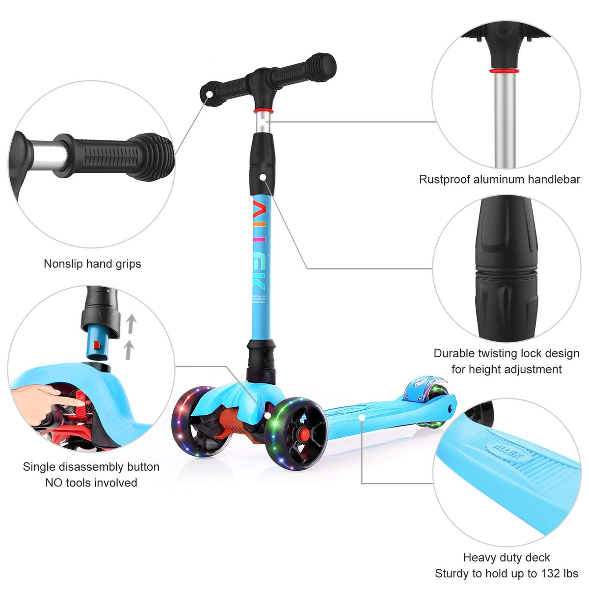 Kick Scooter with Light-Up Wheels and Adjustable Heights D2618