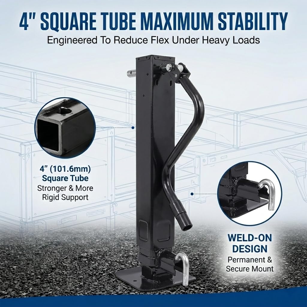 12000 LBS Weld-On Trailer Jack 4" Square Tube 26" Travel Side Wind Black G404