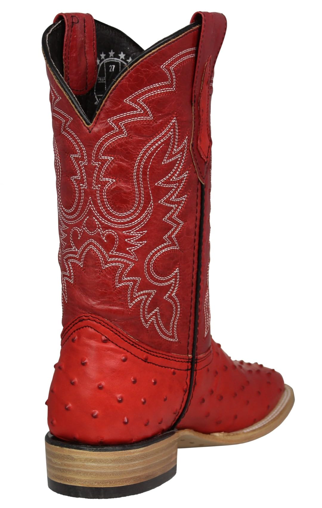 Red Ostrich Quill Print Leather Square Toe Western Cowboy Boots K518