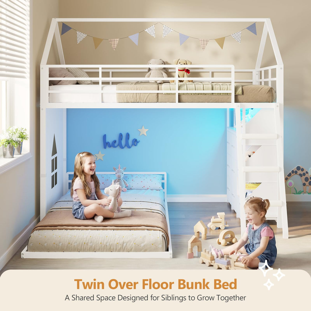 Twin Over Twin Bunk Bed with 6 Storage Drawers S233