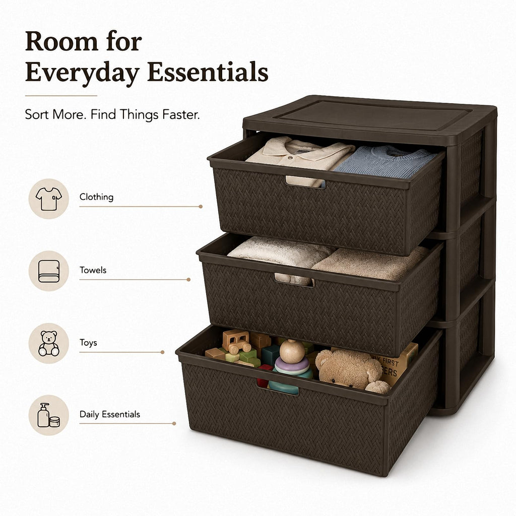 Brown 3 Drawer Plastic Storage Organizer F647890