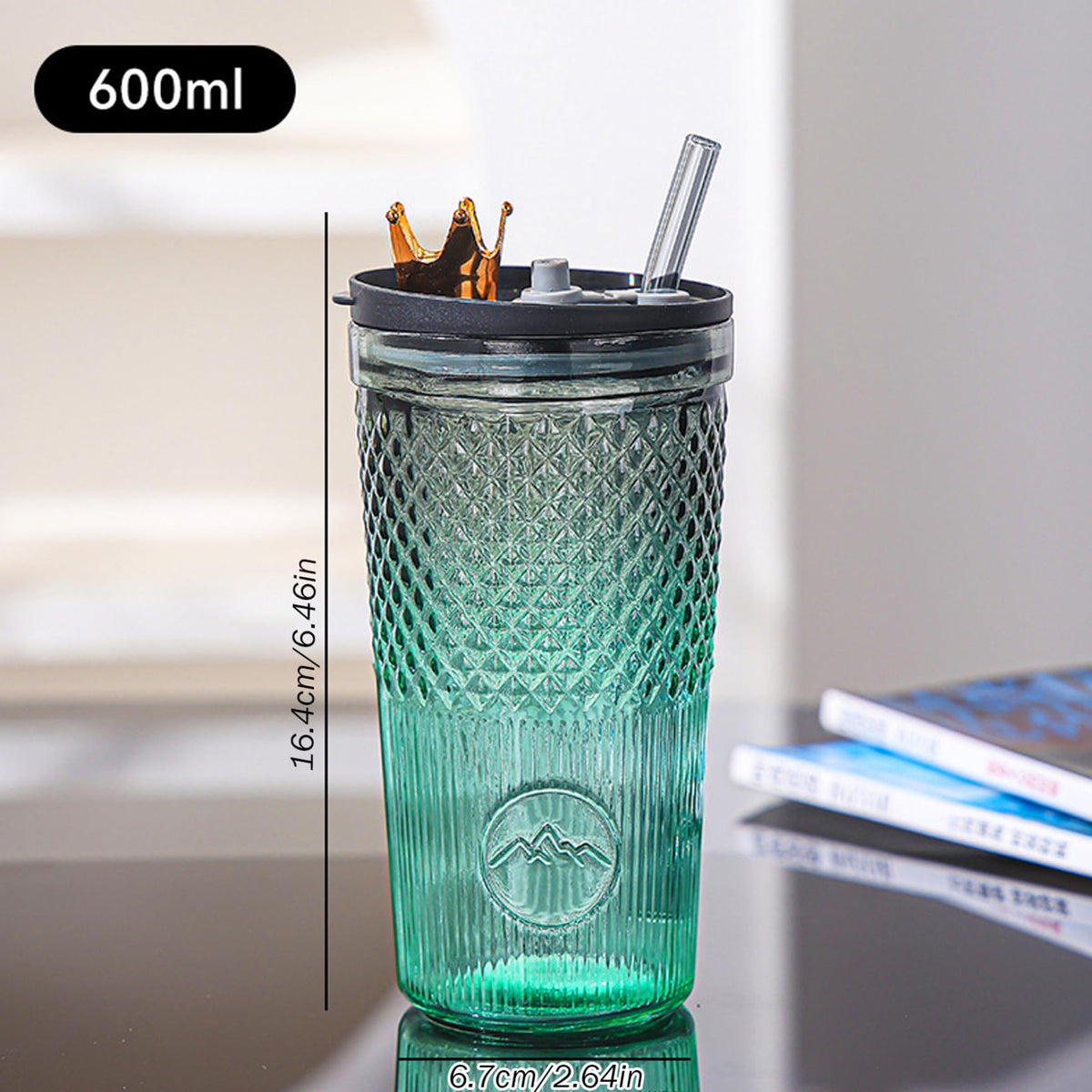 20Oz Glass Tumbler with Straw and Lid E26871