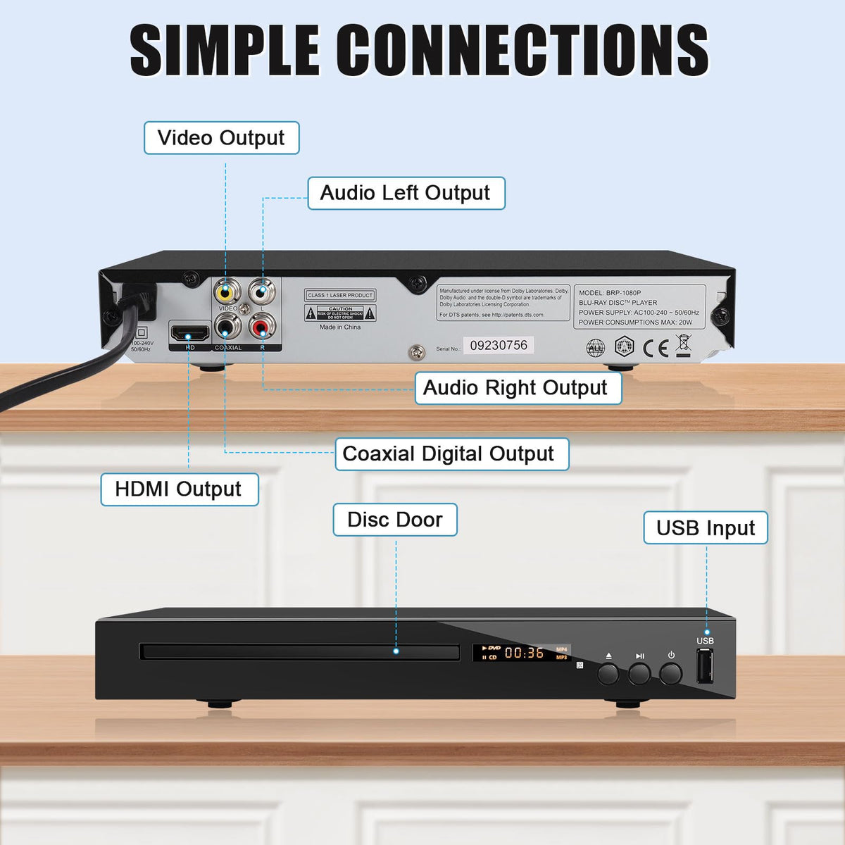 Blu Ray DVD CD Player with HDMI AV Coaxial Output B213