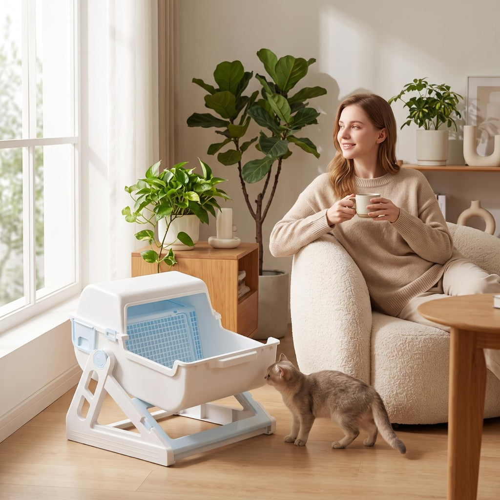 Semi-Automatic Sifting Cat Waste Pan White Gray A554
