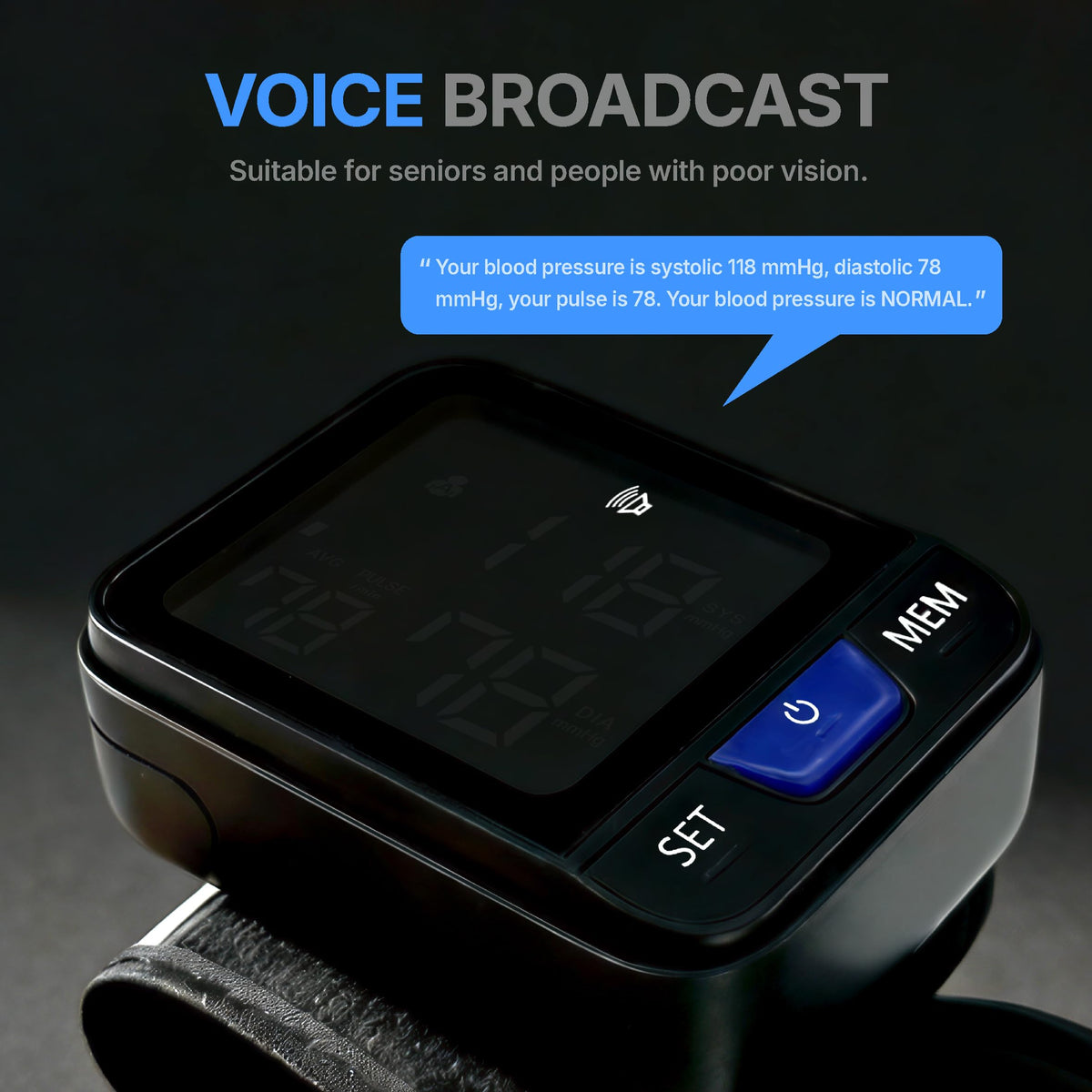 Wrist Blood Pressure Monitor with Voice Broadcast, 240 Memory for 2 Users W288