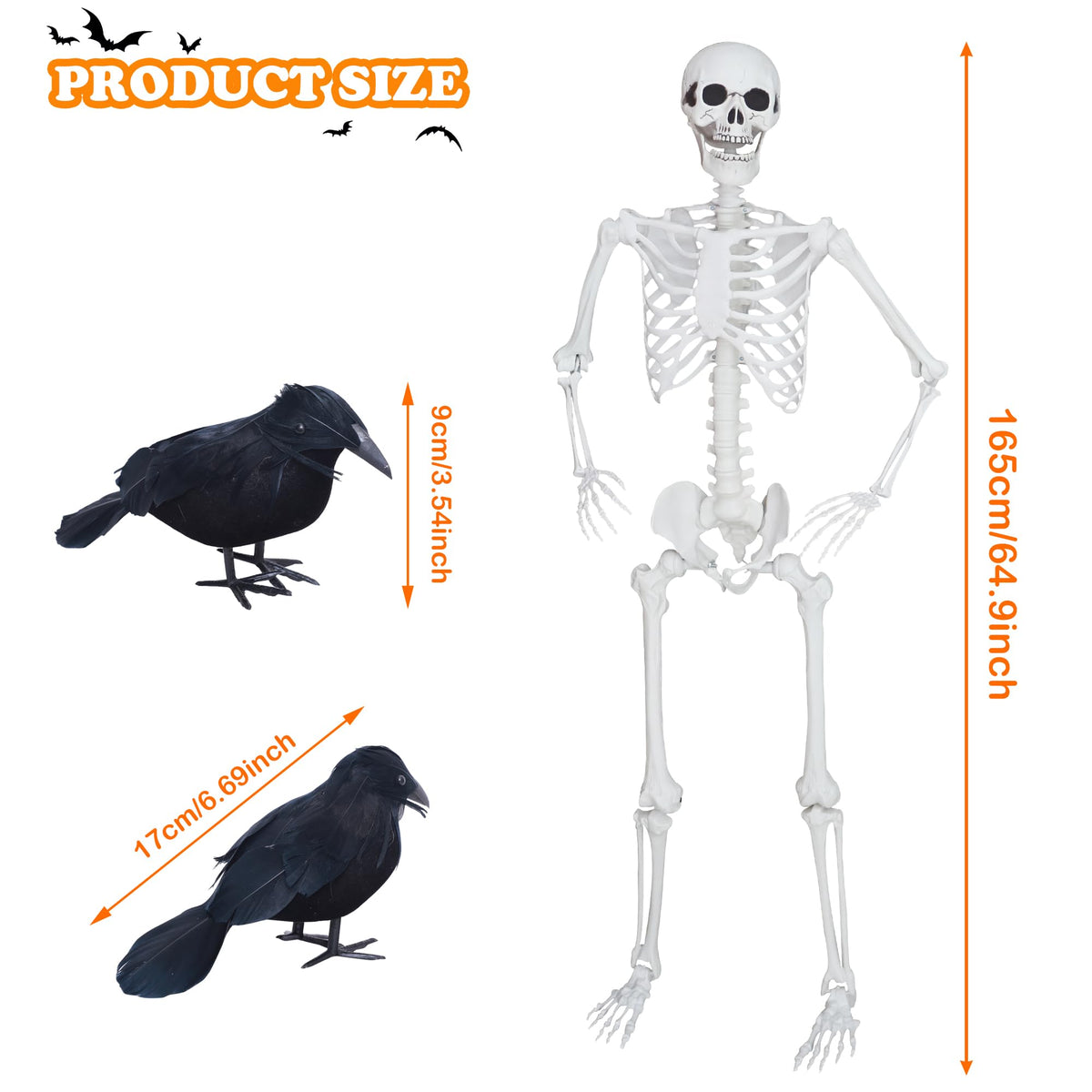 5.4ft/165cm Halloween Skeleton with Crows Movable Joints G53305