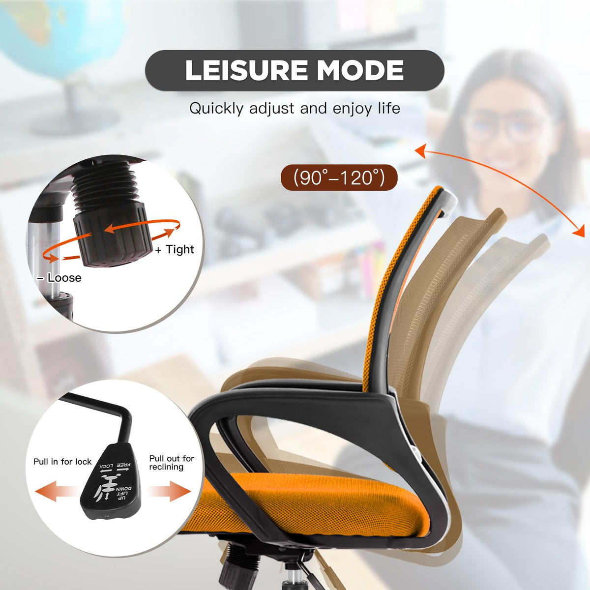 2 Pack Orange Mesh Adjustable Office Chair N806