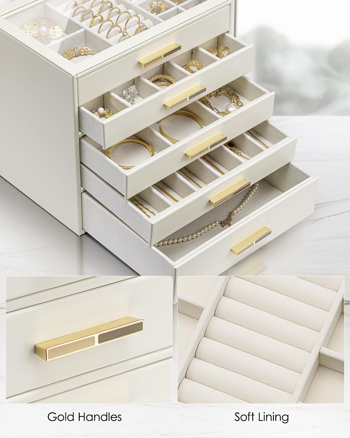 5 Layer Glass Lid Jewelry Organizer with 5 Drawers D247705
