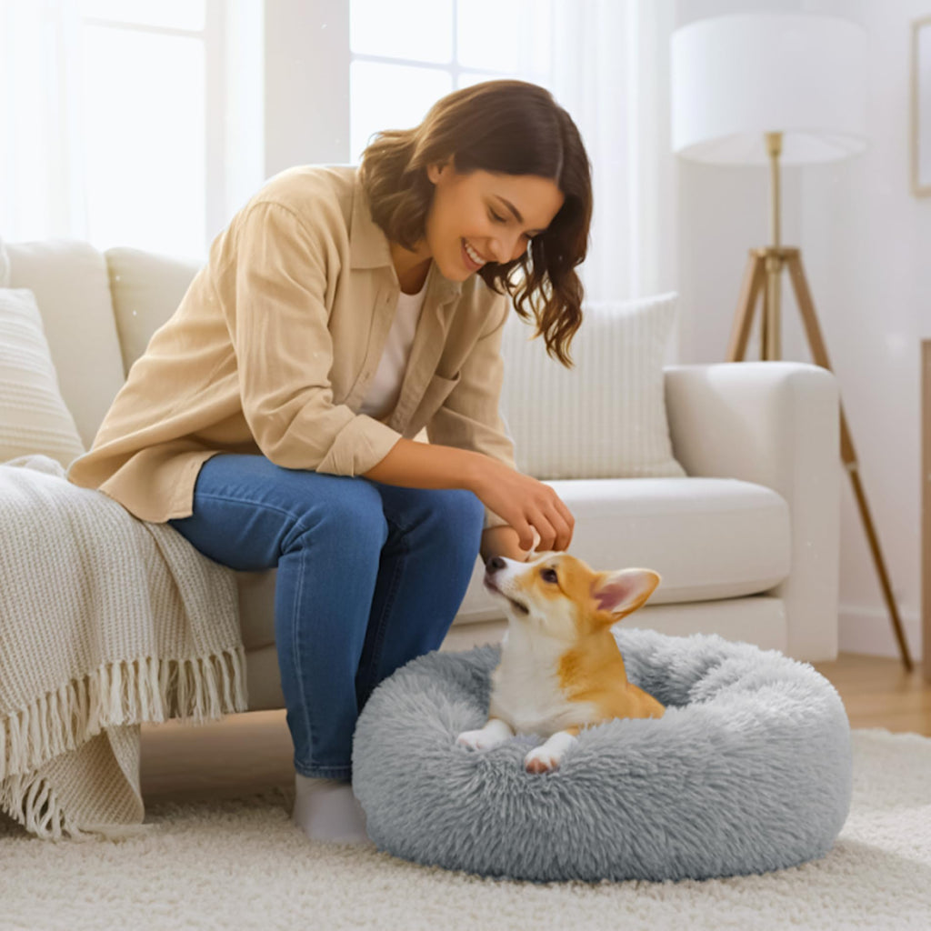 Round Fluffy Washable Anti-Anxiety Dog and Cat Bed V95961