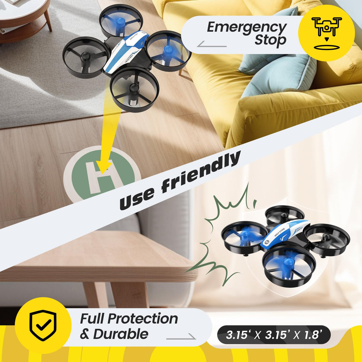 Mini Drone RC Nano Quadcopter with Auto Hovering 3D Flips and 3 Batteries Blue Y450355
