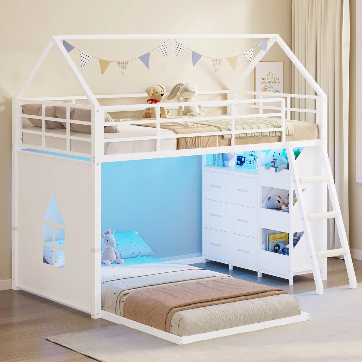 Twin Over Twin Bunk Bed with 6 Storage Drawers S233