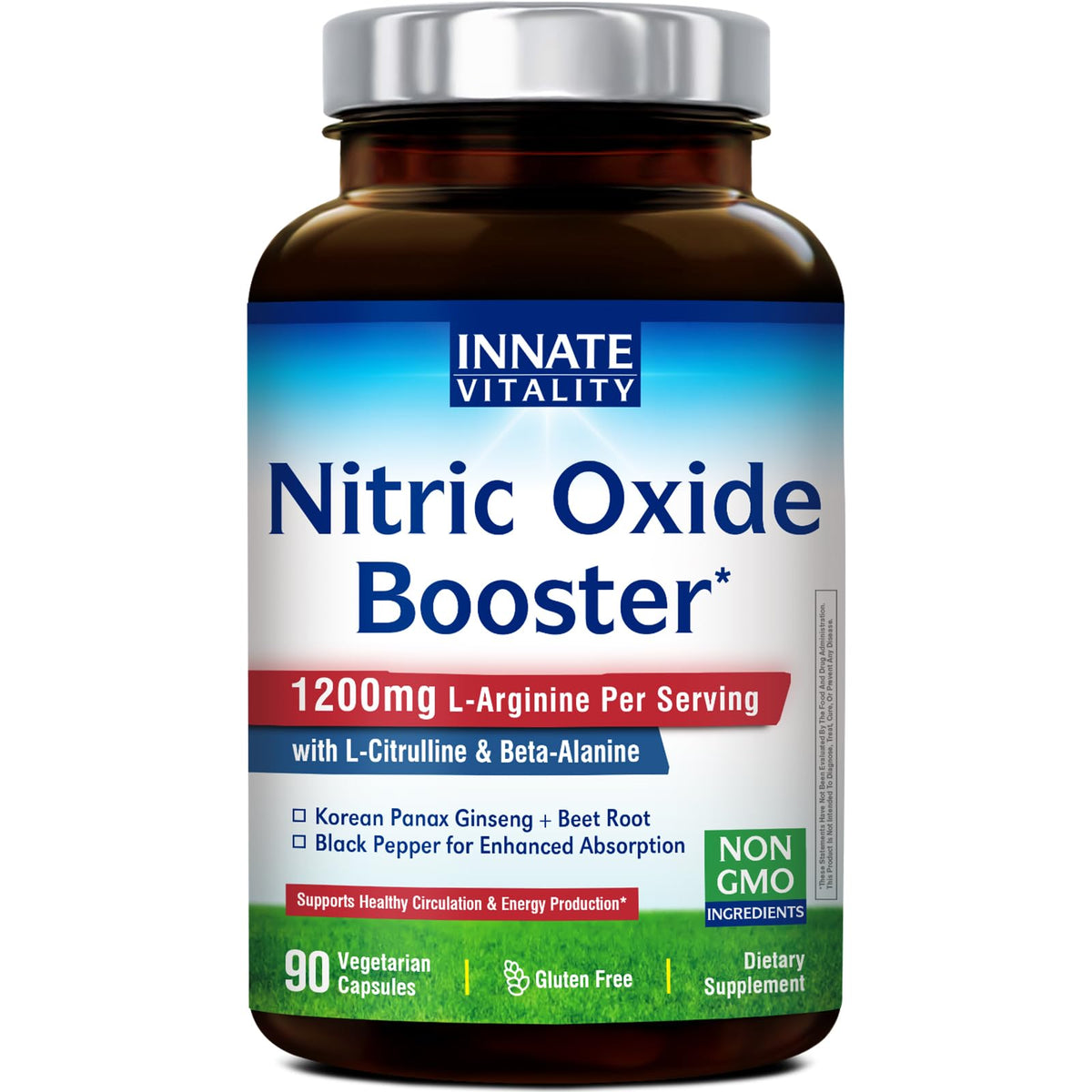 90 Vegan Capsules Nitric Oxide Booster Supplement C39838