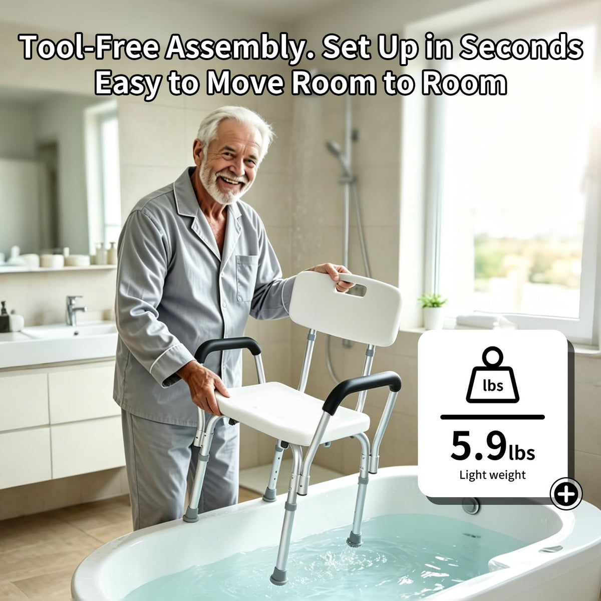 Extra Wide 300 lbs Capacity Shower Chair with Arms & Back N9723