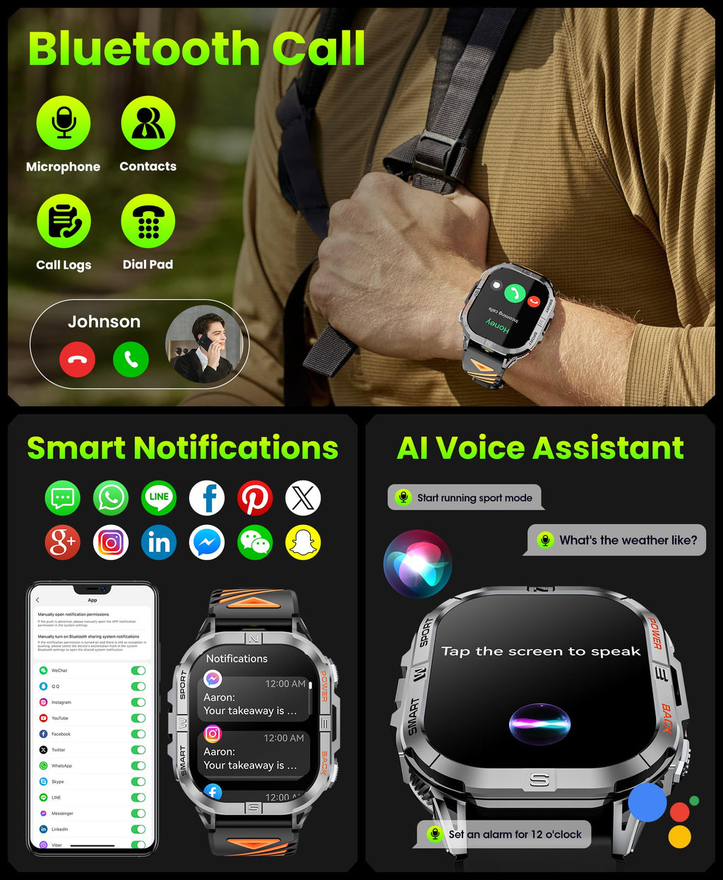 Black GPS Compass AMOLED Smart Watch T559472