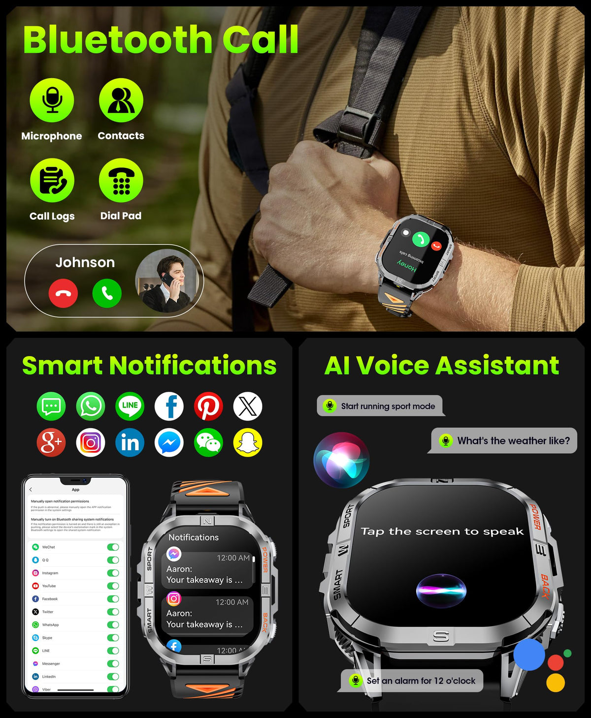 Black GPS Compass AMOLED Smart Watch T559472