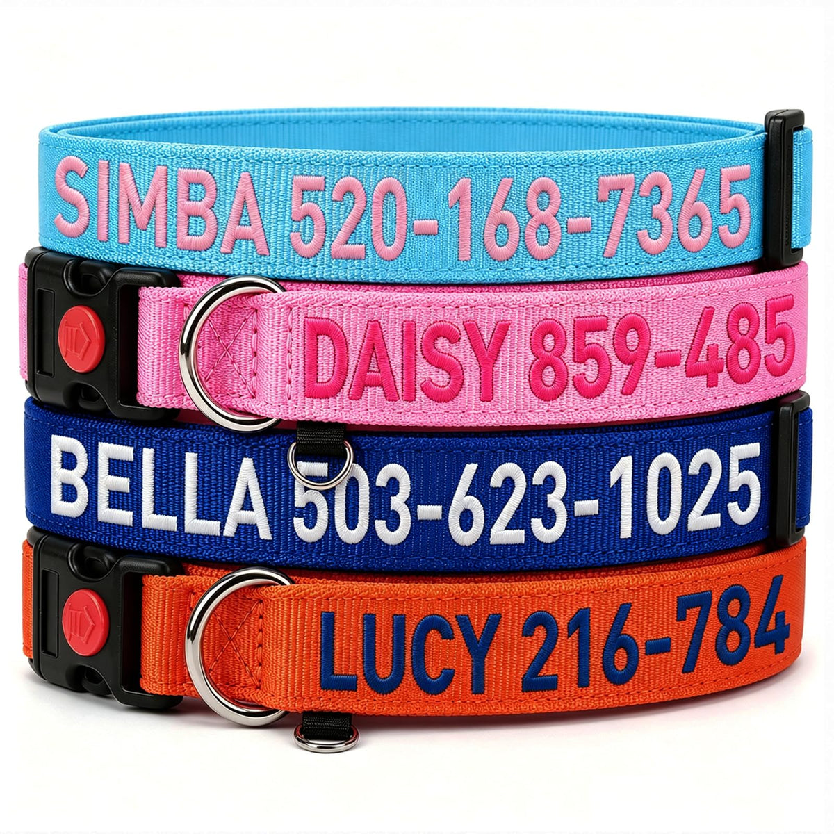 Custom Embroidered Dog Collar with Name and Number H601