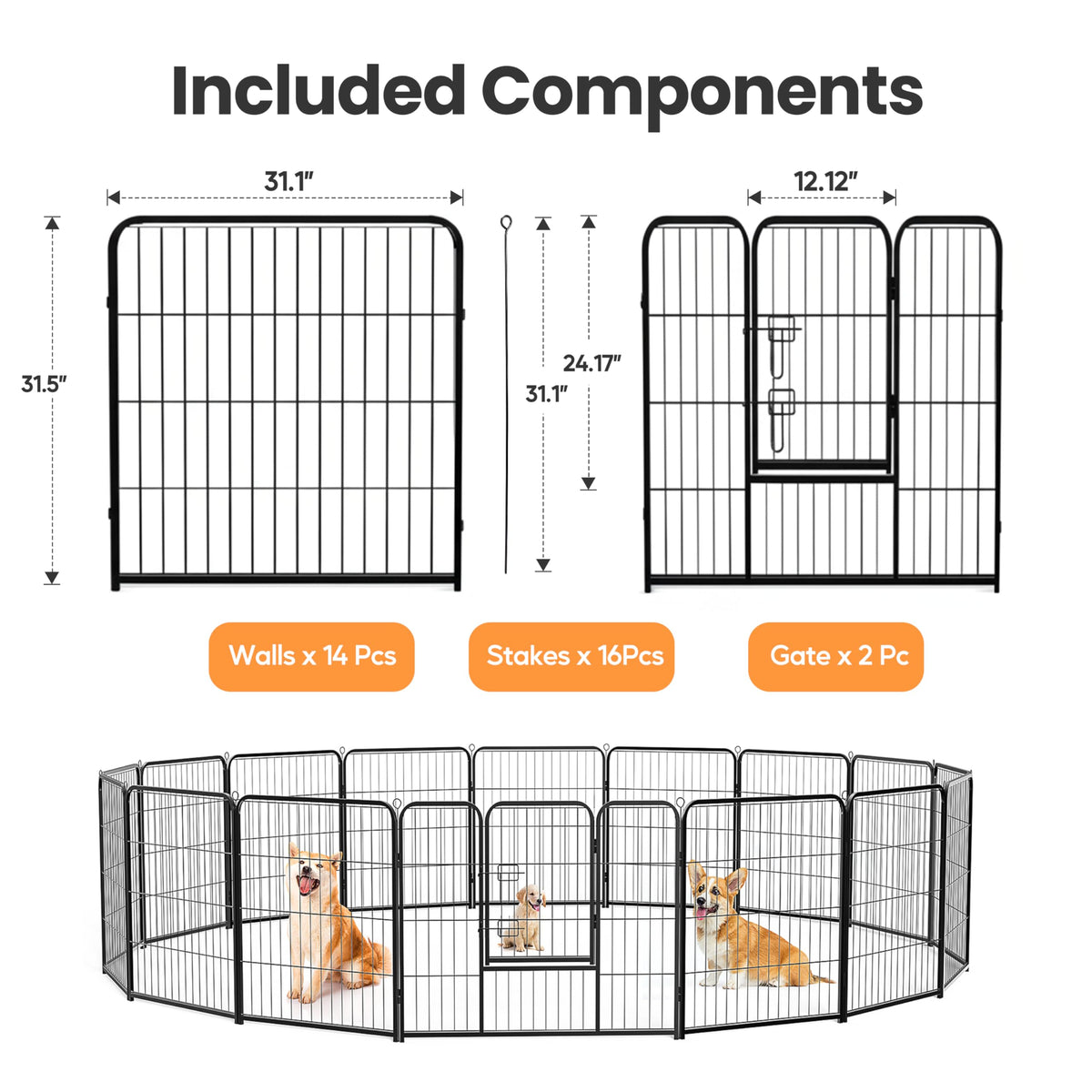 32 Inch 16 Panels Black Dog Playpen W207