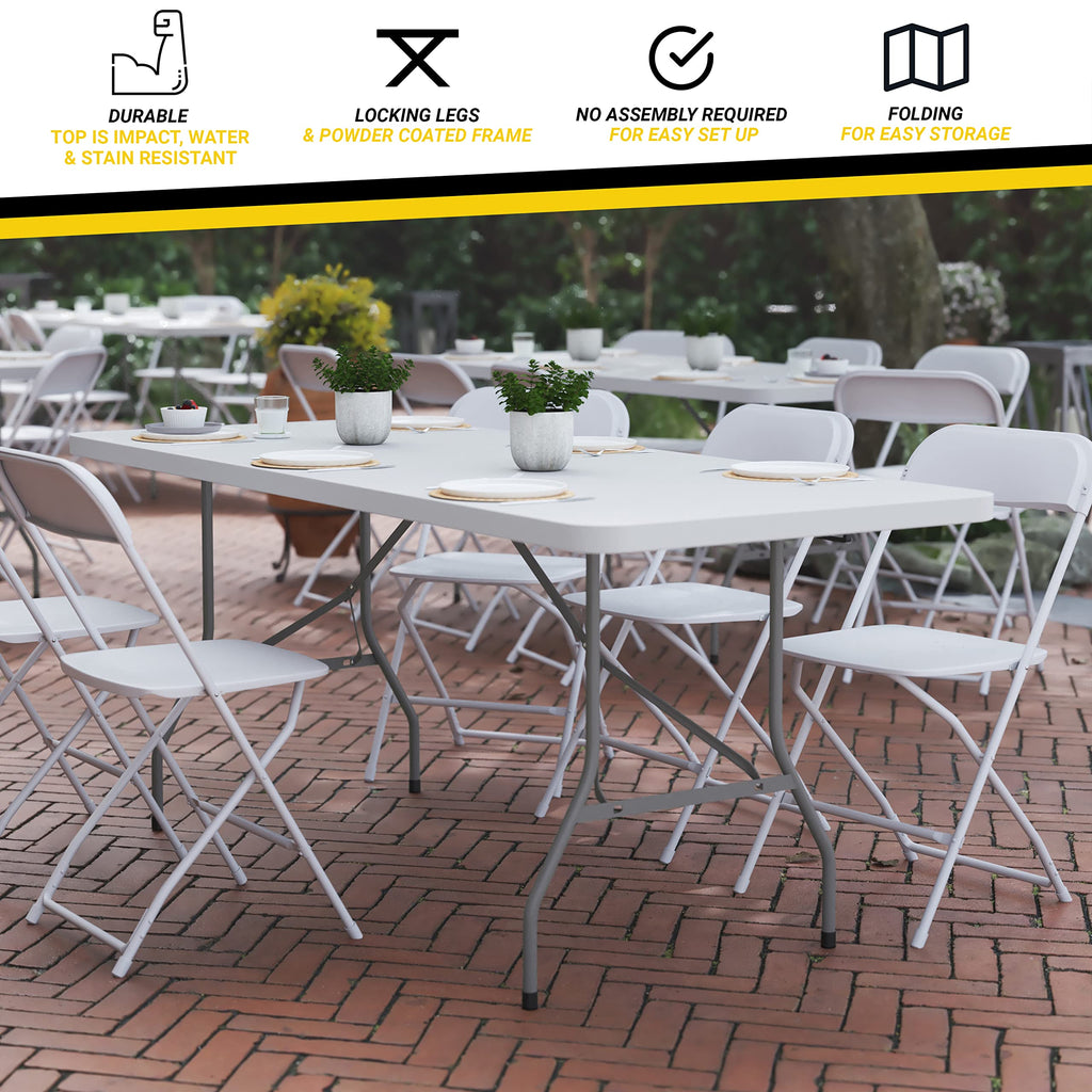 6-Foot Heavy Duty Plastic Folding Table with Carrying Handles B4217