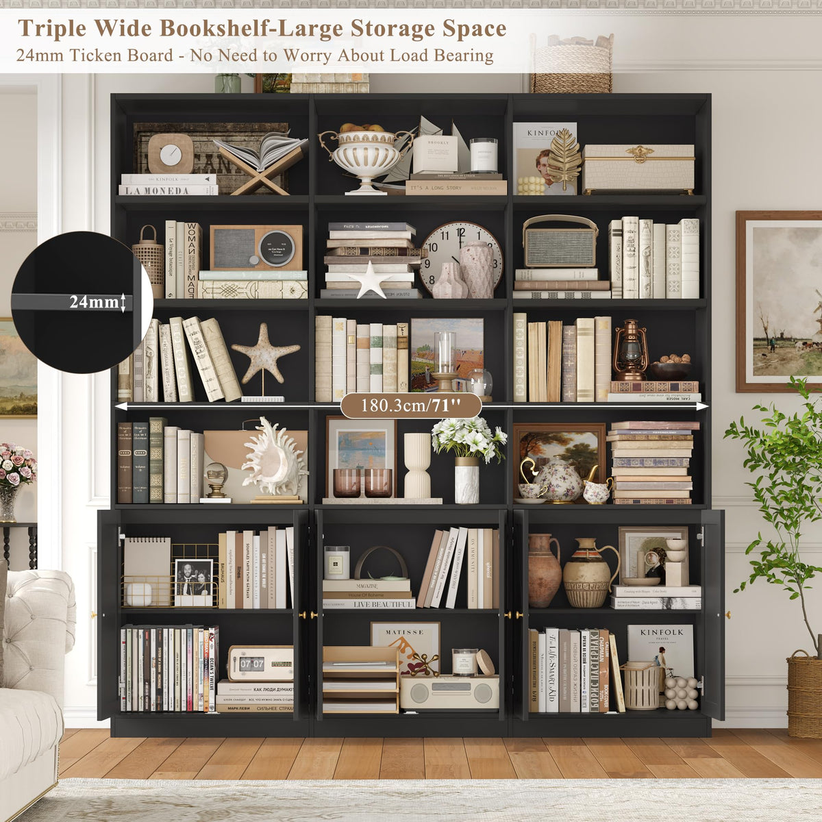 75" Tall Black Bookshelf with 6 Doors A812088