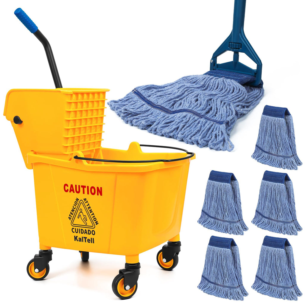 35 Qt Commercial Mop Bucket with Side Press Wringer on Wheels S84708