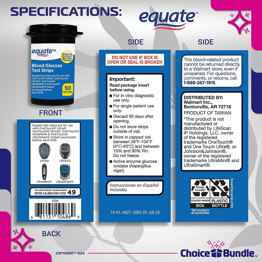 Blood Glucose Test Strips 100 Total J326