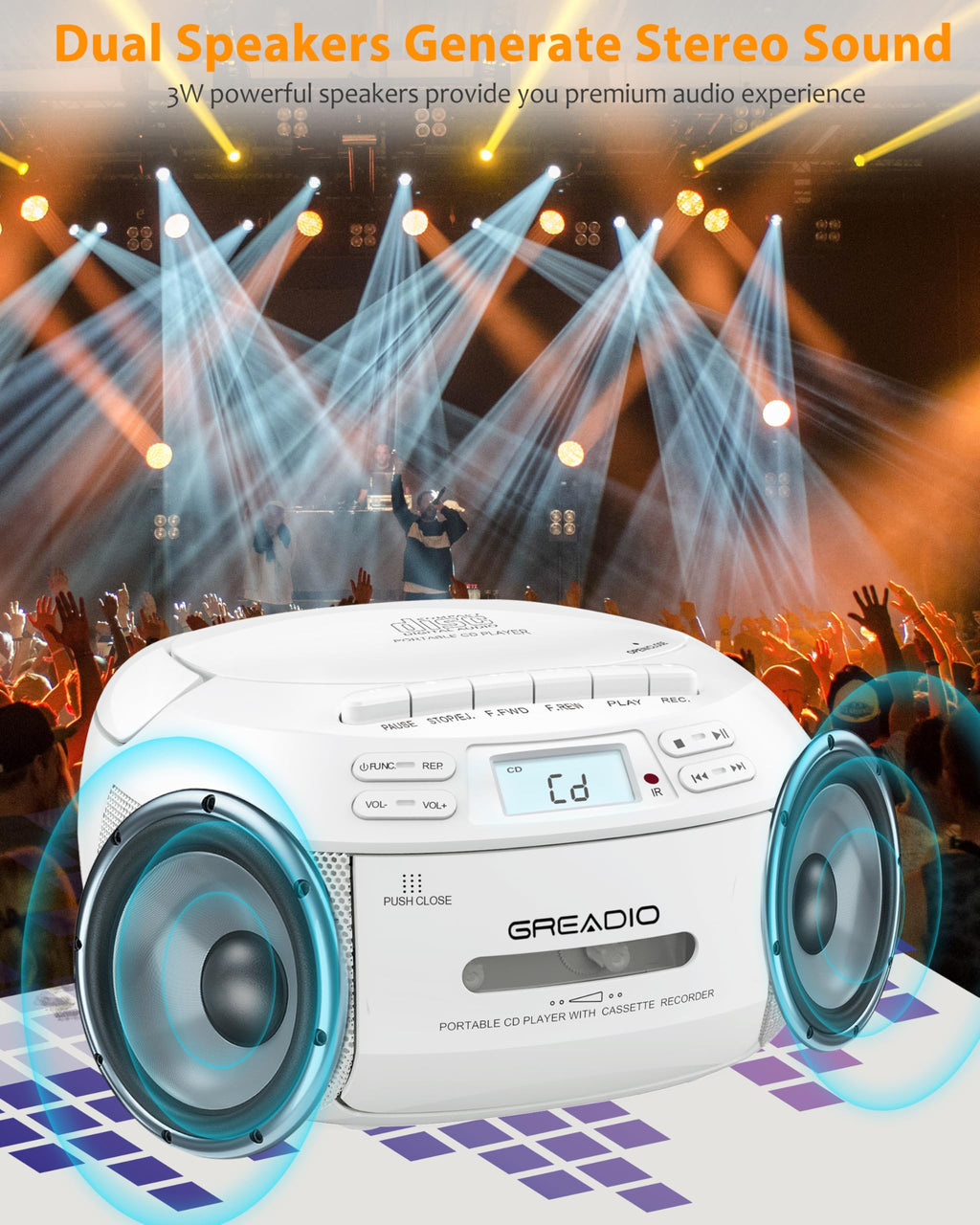 CD Player Boombox Cassette Player Combo with Bluetooth, AM/FM Radio F652065