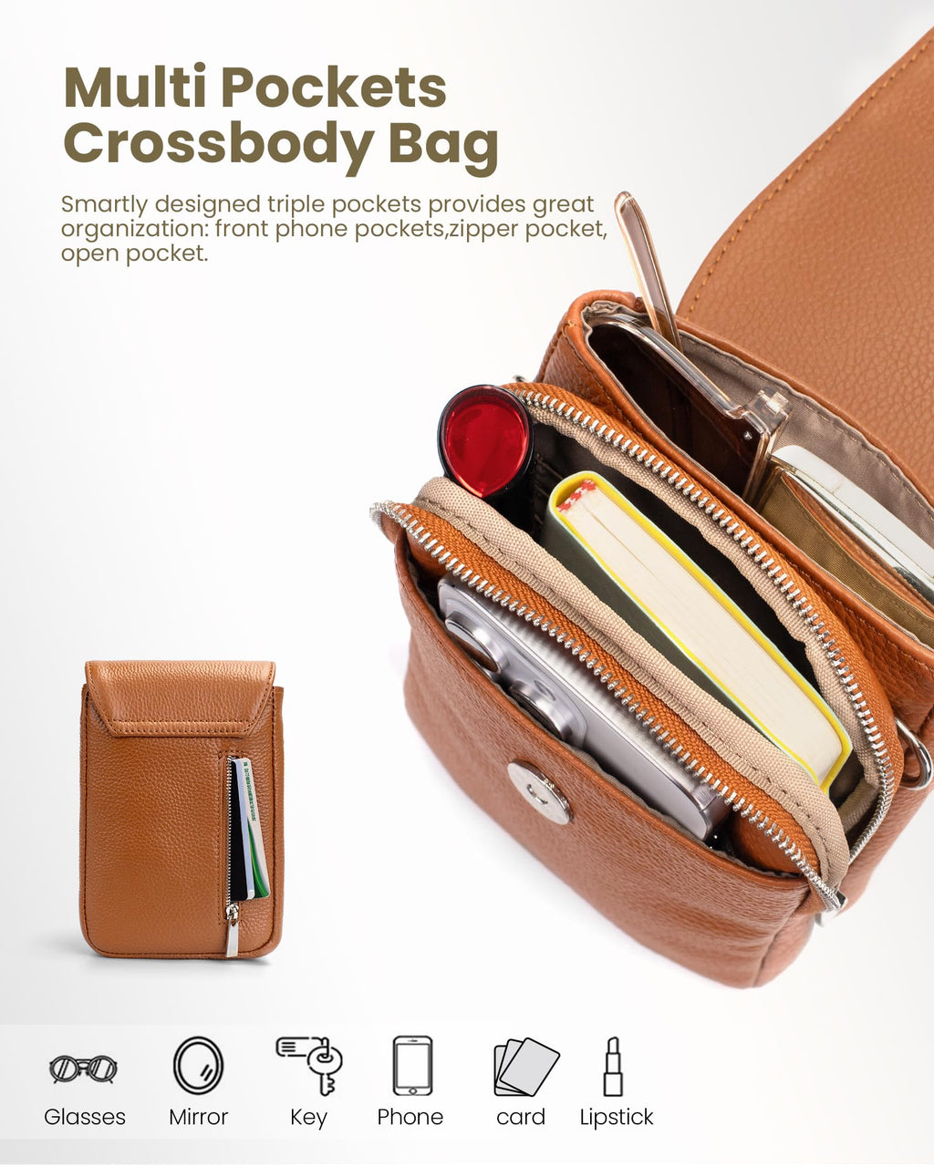 Genuine Leather Crossbody Bag with RFID Blocking Card Slots Q824958