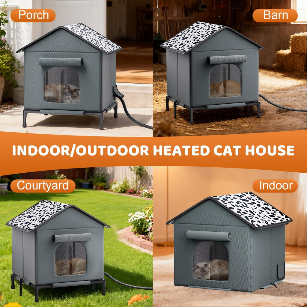 Heated Weatherproof Insulated Cat House with Heating Pad C81373